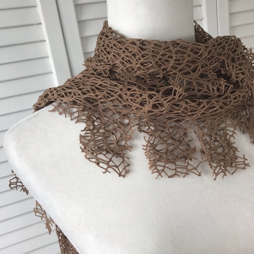 3/$25 Brown Polyester Blend Net Pattern Scarf - Picture 3 of 4